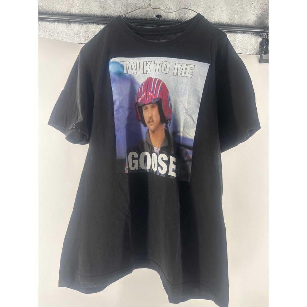 Top Gun Talk To Me Goose Graphic T-Shirt Mens Large Black Cotton Movie Tee